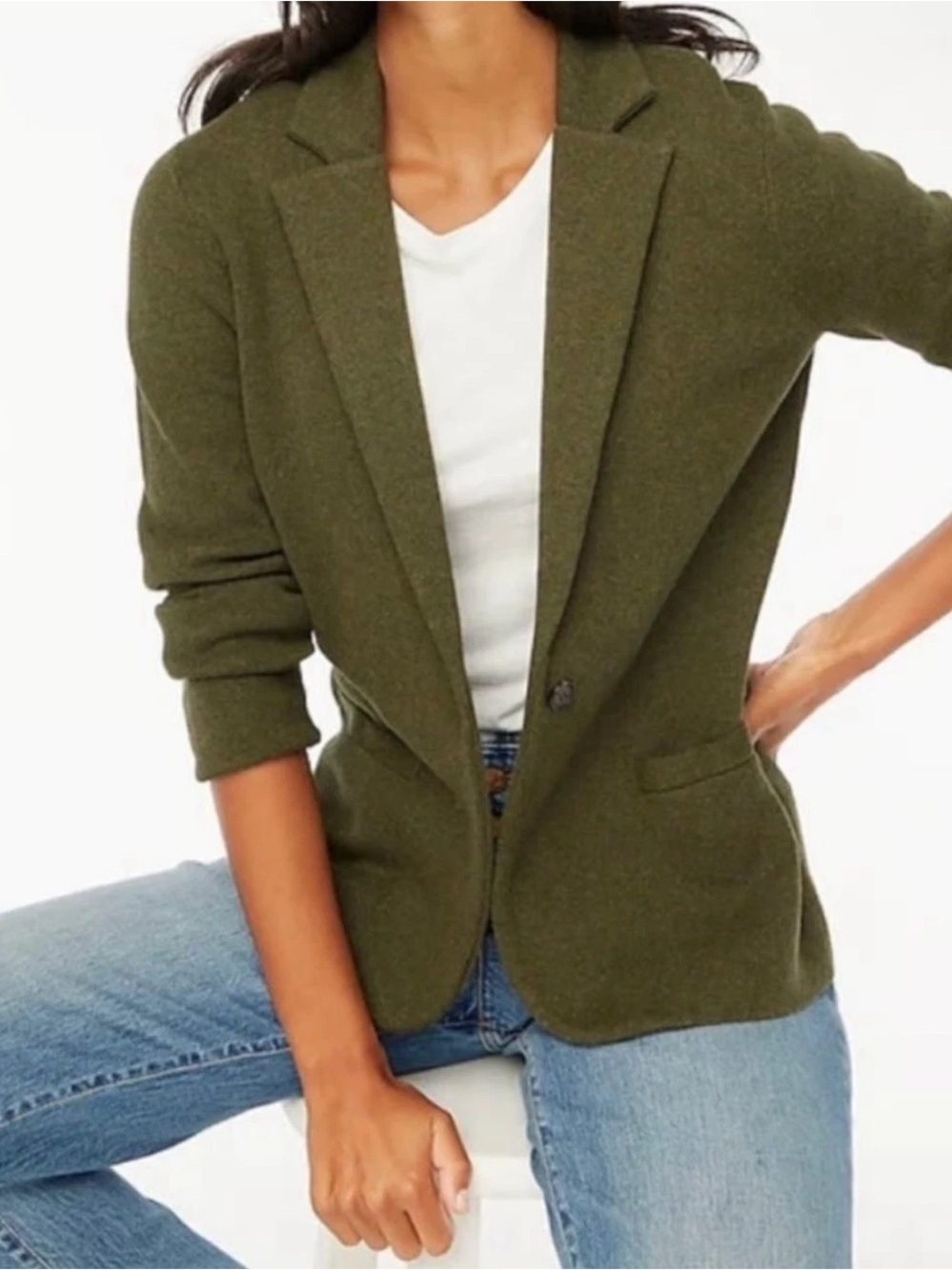 NWT J Crew Schoolboy Sweater/Blazer Women's Size Large Green One-Button Closure